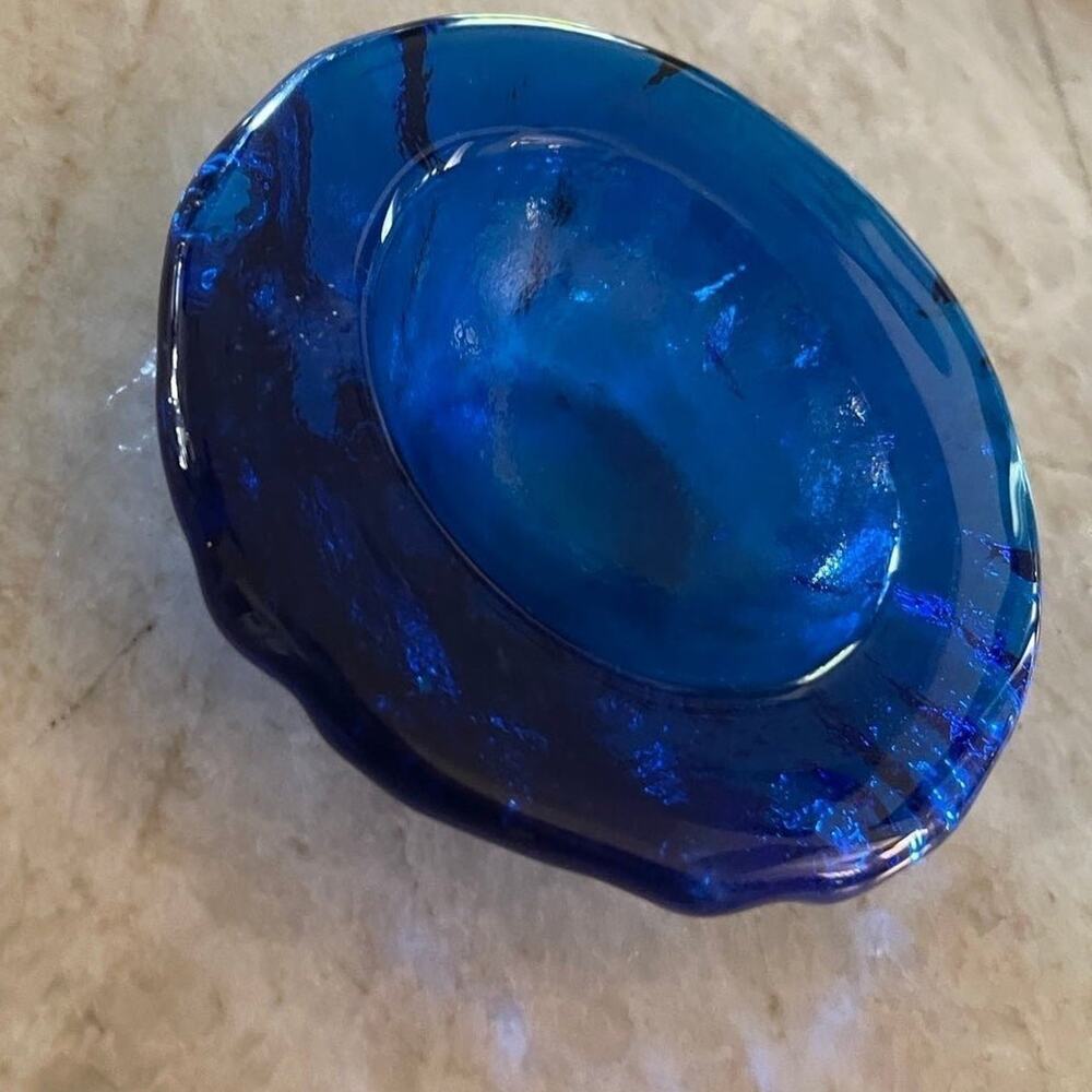 Glass dish ashtray vintage MCM cobalt blue